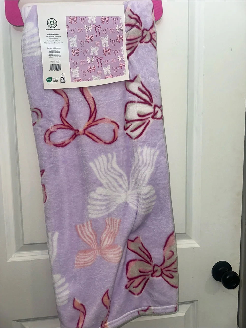 Plush Bow Print Throw Blanket - Lavender Pink 50x60 inches NWT